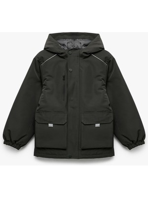 Uzun Kollu Fermuarlı Kapaklı Cepli Kapşonlu Şişme Mont