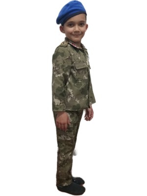Yeni Tip Askeri Kamuflaj Mavi(Komando) Bereli Çocuk Takım(Kostüm)  Çocuk
