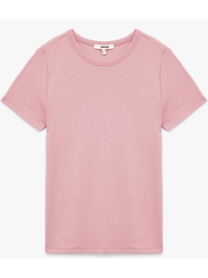 Viskon Kumaş Slim Fit Kısa Kollu Bisiklet Yaka Basic Tişört