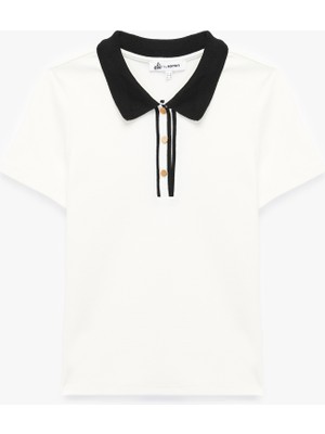 Düğmeli Çizgili Kısa Kollu Pamuklu Polo Yaka Tişört