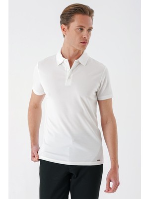 Slim Fit Düğmeli Polo Yaka Pamuklu Beyaz Tişört Ts 879