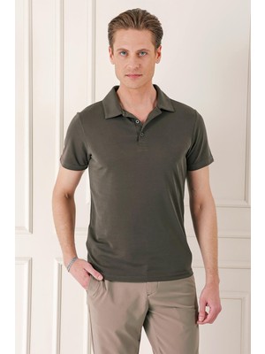 Efor Slim Fit Düğmeli Polo Yaka Pamuklu Koyu Vizon Tişört Ts 879
