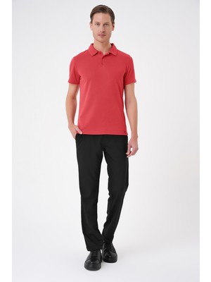Slim Fit Düğmeli Polo Yaka Pamuklu Mercan Tişört Ts 879