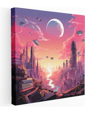 Popcas Fütüristik Şehir Manzaralı Kanvas Tablo