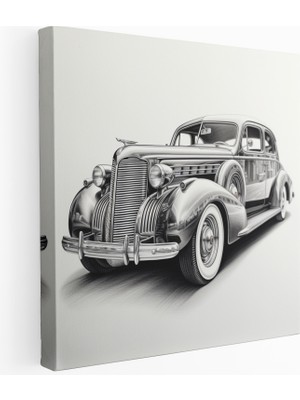 Popcas Gerçekçi Klasik Araba Kurşun Kalem Çizimi Kanvas Tablo Baskı
