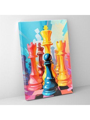 Popcas Satranç Duvar Sanatı - Ev Dekorasyonu Renkli Satranç Parçaları Duvar Sanatı
