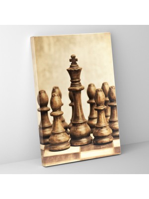 Popcas Vintage Satranç Sahnesi Duvar Sanatı - Satranç Duvar Dekorasyonu Kanvas Tablo Duvar Sanatı