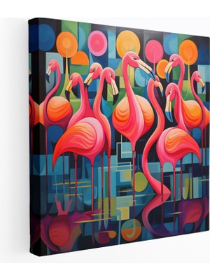 Popcas Geometrik Flamingo Kanvas Tablo - Duvar Sanatı Geometrik Tasarım