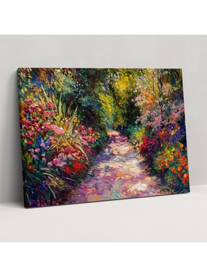 Popcas Renkli Bahçe Yolu Claude Monet Kanvas Tablo - Claude Monet Kanvas Tablo Duvar Sanatı Ev Dekorasyonu