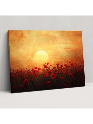 Popcas Gün Doğarken Gelincik Tarlası Claude Monet Tarzı Kanvas Tablo - Claude Monet Kanvas Duvar Dekorasyonu Kanvas Duvar Sanatı