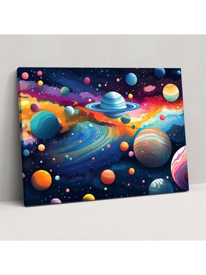 Popcas Gezegenler Pop Sanat Kanvas Tablo - Dünya Duvar Dekorasyonu Renkli Gezegenler