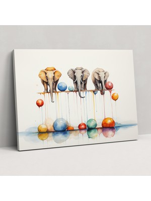Popcas Sirk Fil Tablosu - Top Üzerinde Dengeleyen Sirk Filleri Sanatsal Dokunuş