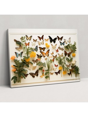 Popcas Kuru Kelebekler Fotoğraf Gerçekçi Koleksiyon Kanvas Duvar Dekoru - Kuru Kelebekler Kanvas Tablo Büyüleyici Kanvas Sanat Kelebek Duvar Dekoru