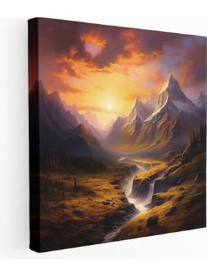Popcas Klasik Dağ Günbatımı Kanvas Tablo - Klasik Manzara Tablosu Muhteşem Kanvas