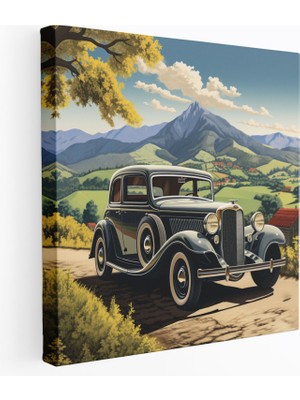 Popcas Klasik Kanvas Tablo - Vintage Otomobil Reklamı - Klasik Duvar Sanatı Otomobil
