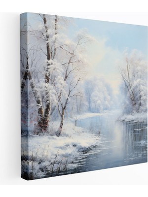 Popcas Kış Manzarası Duvar Sanatı - Noel Karla Kaplı Ağaçlar Izlenimci Tablo Ev Dekorasyonu