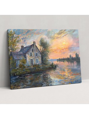 Popcas Şafak Vakti Büyüleyici Köy Manzarası Claude Monet Duvar Sanatı - Claude Monet Kanvas Tablo Duvar Sanatı