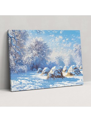 Popcas Kış Saman Yığınları Claude Monet Duvar Sanatı - Claude Monet Duvar Dekorasyonu Ev Dekorasyonu