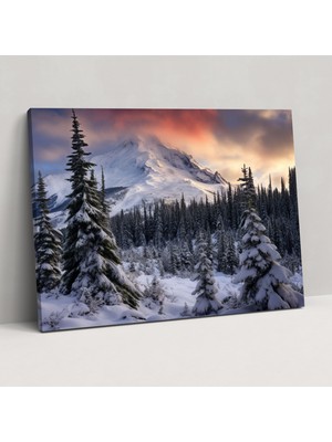 Popcas Dünya Kanvas Tablo Sanatı - Dünya Görkemli Karla Kaplı Dağ Duvar Sanatı Sürekli Yeşil Ağaçlar