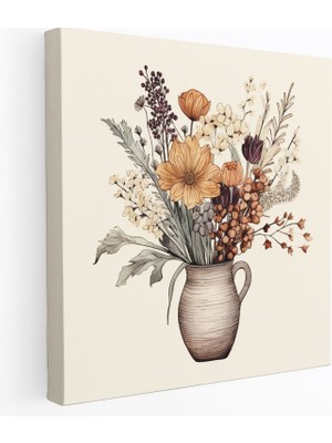 Popcas Rustik Kuru Çiçek Kanvas Tablo - Kuru Çiçek Kanvas Duvar Sanatı Kuru Çiçek Buketi El Çizimi Illüstrasyon