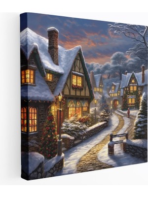 Popcas Noel Köyü Duvar Dekorasyonu - Noel Duvar Sanatı Kanvas Tablo Duvar Dekorasyonu