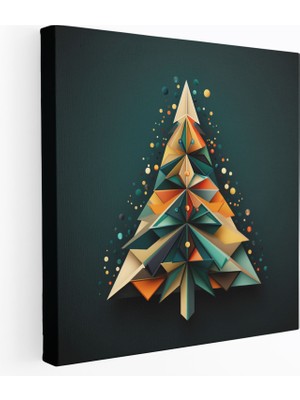 Popcas Noel Duvar Sanatı - Geometrik Ağaç - Kanvas Tablo Noel Ağacı