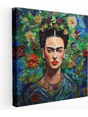 Popcas Frida Kahlo Mozaik Kanvas Tablo - Frida Kahlo Mozaik Sanat Eseri Duvar Sanatı Dayanıklılık