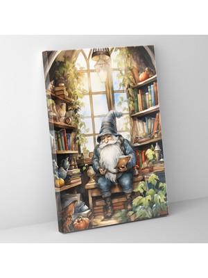 Popcas Büyülü Kütüphane Cüce Kanvas Tablo - Cüce Rahat Kütüphane Büyülü Kitaplar Duvar Sanatı