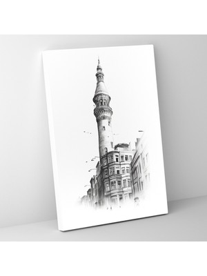 Popcas Galata Kulesi Duvar Sanatı - Ev Dekorasyonu Siyah Beyaz Sanat - Kanvas Tablo