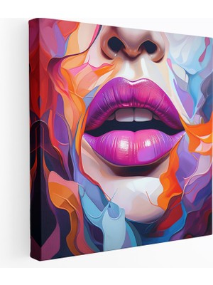 Popcas Soyut Dudaklar Öpücük Dijital Sanat Kanvas Tablosu - Öpücük Çağdaş Soyut