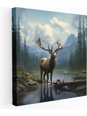 Popcas Elk Kanvas Tablo - 3D Yaban Hayatı - Elg 3D Sanat Eseri Duvar Sanatı