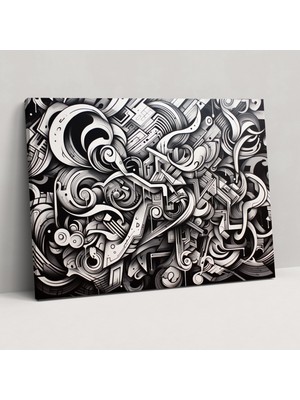 Popcas Graffiti Siyah Beyaz Duvar Sanatı - Kanvas Tablo Detaylı
