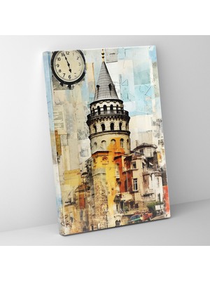 Popcas Galata Kulesi Duvar Sanatı - Kolaj Sanat Eseri Kanvas Tablo Sanatı Galata Kulesi
