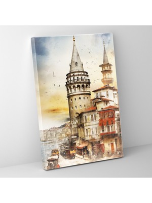 Popcas Galata Kulesi Duvar Dekorasyonu - Kule Kolaj Kanvas Duvar Sanatı