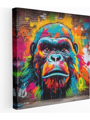 Popcas Goril Kanvas Tablo - Graffiti Tarzı Sanat - Goril Şehir Enerjisi Duvar Dekorasyonu Cesurluk