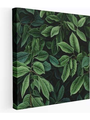 Popcas Evergreen Leaves Duvar Dekorasyonu - Yapraklar Duvar Dekorasyonu Kanvas Evergreen Yapraklar