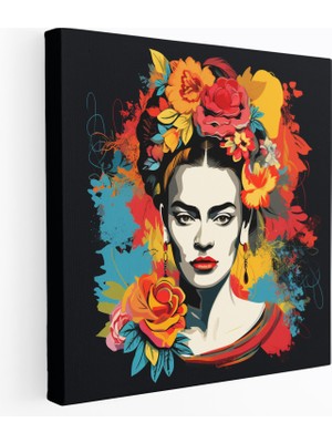 Popcas Frida Kahlo Kanvas Tablo - Pop Sanat Esintili Illüstrasyon - Canlı Renkler