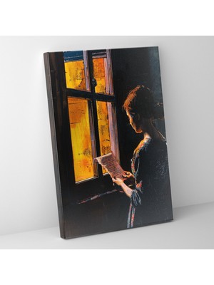 Popcas Johannes Vermeer Tablosu - Mektup Okuyan Kadın - Kanvas Tablo Duvar Sanatı Ev Dekorasyonu
