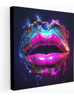 Popcas Neon Öpücük Duvar Dekorasyonu - Canlı Duvar Sanatı Dijital Sanat Neon Kanvas Tablo Yazdırma