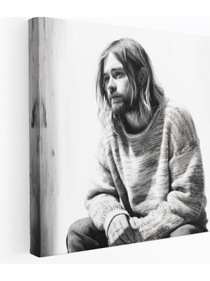 Popcas Kurt Cobain Siyah Beyaz Portre Kanvas Tablo - Misteri Siyah Beyaz Portre
