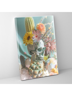 Popcas Pastel Tonlarıyla Frida Kahlo Stili Kanvas Tablo - Süreal Tasarım