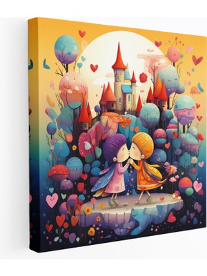 Popcas Masalsı Öpücük Duvar Dekorasyonu - Oyuncu Öpücük Canlı Illüstrasyon Kanvas Tablo Sanatı Karikatür