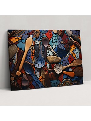 Popcas Orta Taş Devri Duvar Sanatı - Araçların Mozaik Desenli Seramikleri - El Işi Duvar Sanatı Sanatkarlık