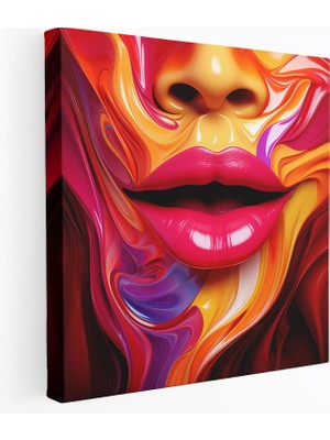 Popcas Öpücük Kanvas Tablo - Kalp Dudaklar Duvar Sanatı - Duvar Dekorasyonu Dijital Sanat Eseri