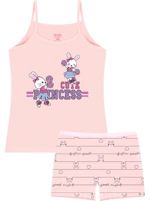 Öts Kız Çocuk Atlet Külot Likralı Somon Kedi (%96 Pamuk - %4 Elastan)