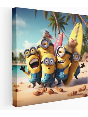 Popcas Minions Kanvas Tablo - Plaj Eğlencesi - Duvar Sanatı Minions Plaj