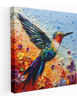Popcas Mozaik Nektar Kuşu Kanvas Tablo - Renkli Cam Parçaları Kanvas Duvar Sanatı