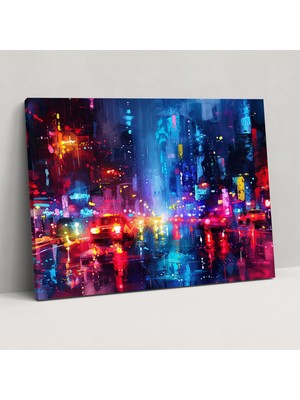 Popcas Leonid Afremov Tablo Baskısı - Masalsı Şehir Manzaralı Neon Duvar Sanatı - Ev Dekorasyonu Kanvas Tablo Sanatı
