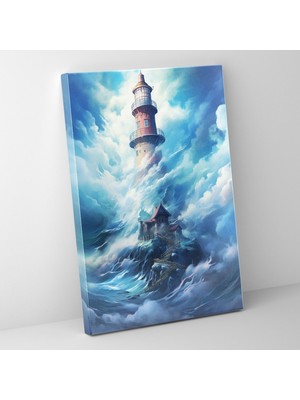 Popcas Gerçeküstü Deniz Feneri Duvar Sanatı - Deniz Feneri Duvar Sanatı Bulutların Arasında Yüzen Ev Dekorasyonu