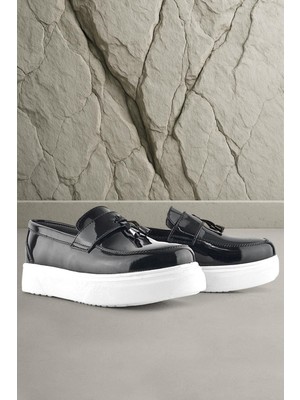 Rakerplus Siyah Rugan Beyaz Taban Loafer Klasik Çocuk Ayakkabısı